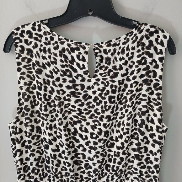 Talbots Sz 14 Leopard Print Ruffle Hem Dress Sleeveless‎ Tank Midi Keyhole Neck - Picture 13 of 15